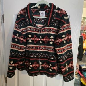 Cozy Patterned Jacket - Black, Red, Cream